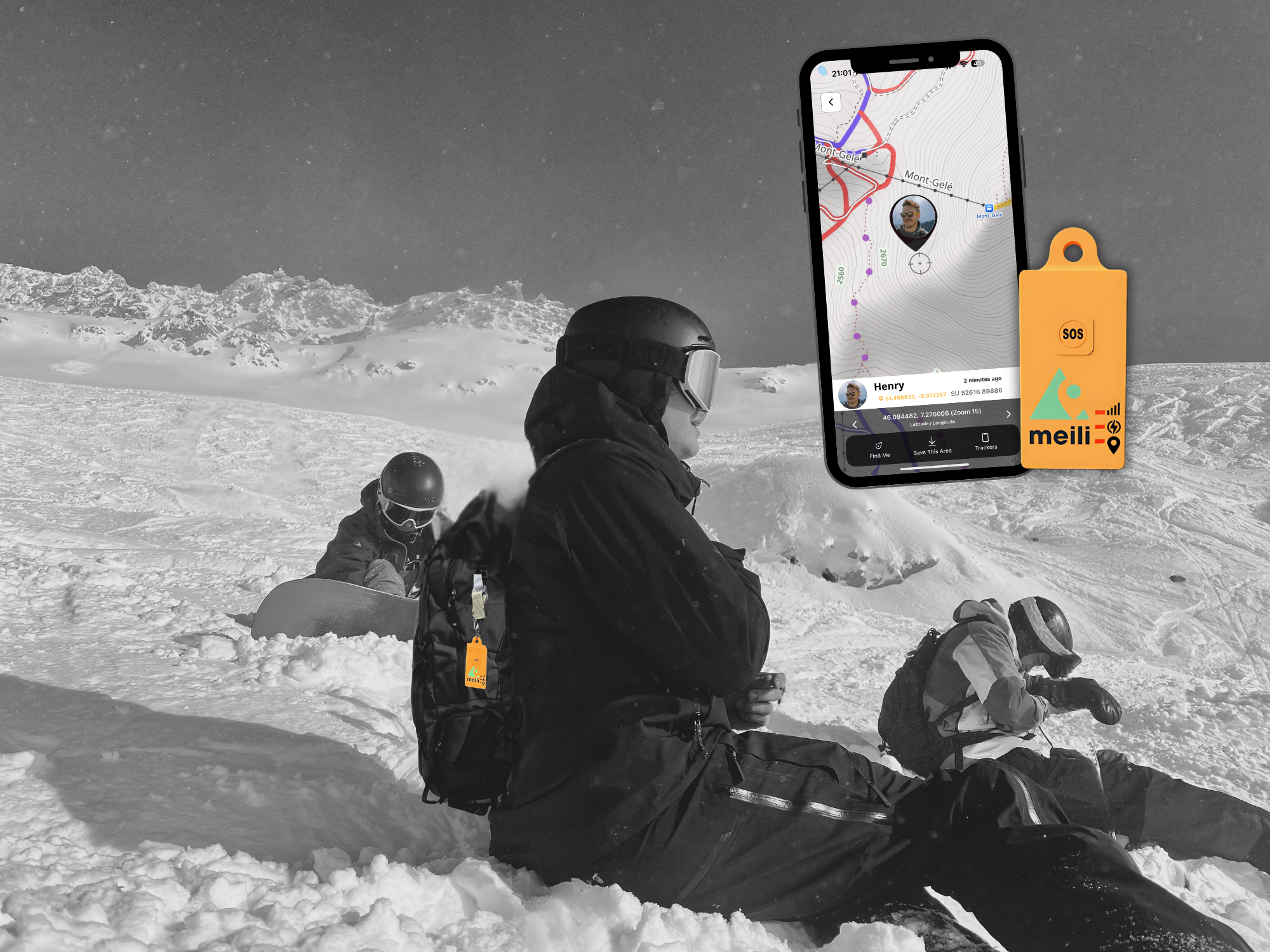 Skiers using Meili GPS tracker during a School trip to the alps